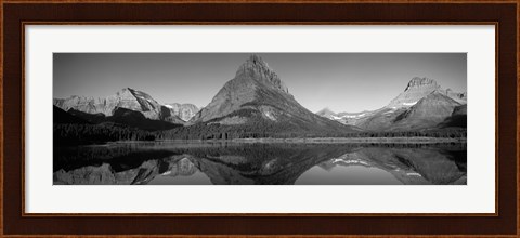 Framed Reflection of mountains in a lake, Swiftcurrent Lake, Many Glacier, US Glacier National Park, Montana, USA (Black &amp; White) Print