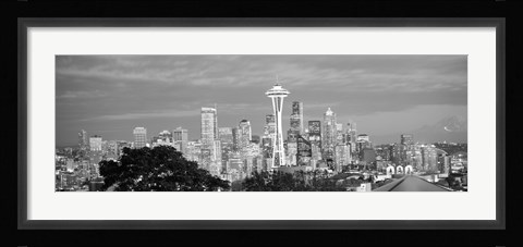 Framed View of Seattle and Space Needle in black and white, King County, Washington State, USA 2010 Print