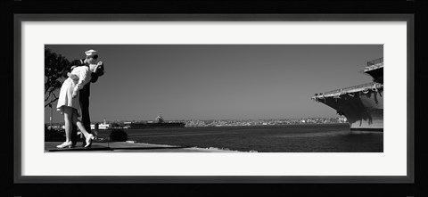 Framed Kiss between a sailor and a nurse sculpture, San Diego Aircraft Carrier Museum, San Diego, California, USA Print