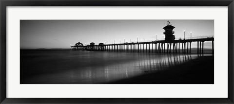 Framed Pier in the sea, Huntington Beach Pier, Huntington Beach, Orange County, California (black and white) Print