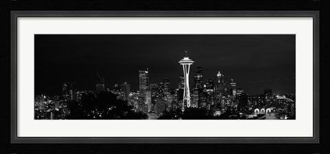 Framed Seattle Space Needle at Night 2010 Print