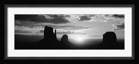 Framed Silhouette of buttes at sunset, Monument Valley, Utah (black and white) Print