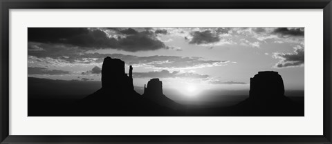 Framed Silhouette of buttes at sunset, Monument Valley, Utah (black and white) Print