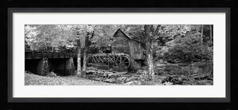 Framed Black &amp; White View of Glade Creek Grist Mill, Babcock State Park, West Virginia, USA Print