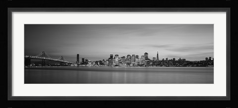 Framed Bay Bridge and San Francisco Bay (black &amp; white) Print