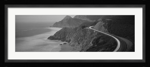 Framed Dusk Highway 1 Pacific Coast CA (black and white) Print