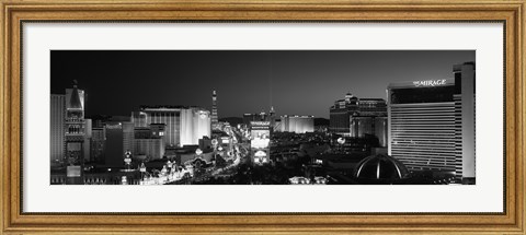 Framed Buildings Lit Up At Night, Las Vegas, Nevada, USA (black &amp; white) Print
