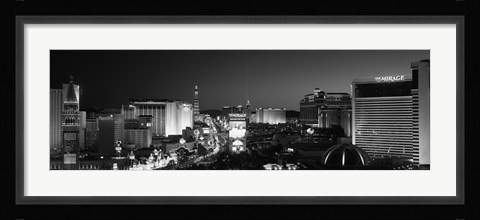 Framed Buildings Lit Up At Night, Las Vegas, Nevada, USA (black &amp; white) Print