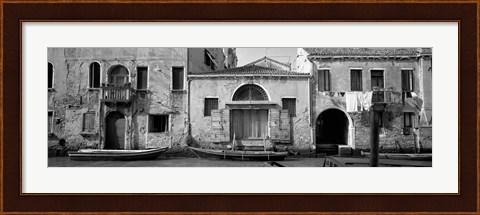 Framed Boats in a canal, Grand Canal, Rio Della Pieta, Venice, Italy (black and white) Print