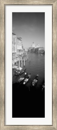Framed Gondolas in the Grand Canal, Venice, Italy (vertical, black &amp; white) Print