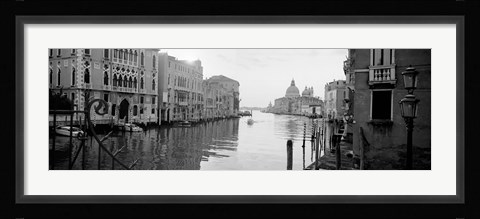 Framed Buildings along a canal, view from Ponte dell'Accademia, Grand Canal, Venice, Italy (black and white) Print