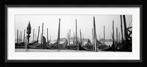 Framed Gondolas moored at a harbor, San Marco Giardinetti, Venice, Italy (black and white) Print