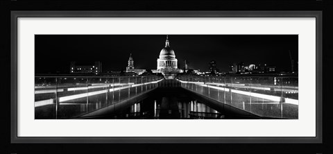 Framed Bridge lit up at night, London Millennium Footbridge, St. Paul's Cathedral, Thames River, London, England Print