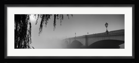 Framed Putney Bridge during fog, Thames River, London, England (black and white) Print