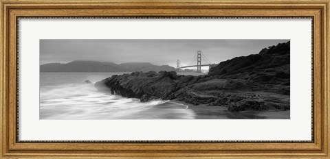 Framed Waves Breaking On Rocks, Golden Gate Bridge, Baker Beach, San Francisco, California, USA Print