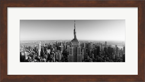 Framed Aerial view of a cityscape, Empire State Building, Manhattan, New York City, USA (black &amp; white) Print
