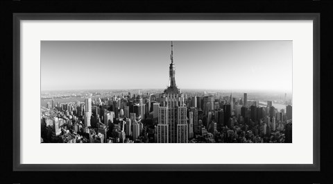 Framed Aerial view of a cityscape, Empire State Building, Manhattan, New York City, USA (black &amp; white) Print