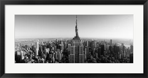 Framed Aerial view of a cityscape, Empire State Building, Manhattan, New York City, USA (black &amp; white) Print