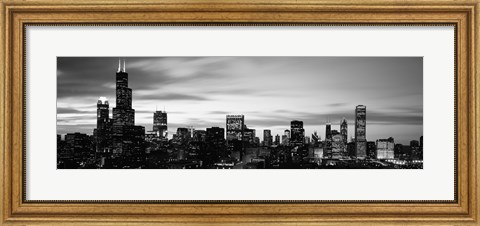 Framed Skyscrapers At Dusk, Chicago, Illinois (black &amp; white) Print