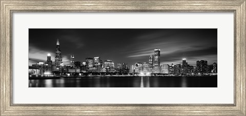 Framed Black and white view of Chicago, Illinois Print