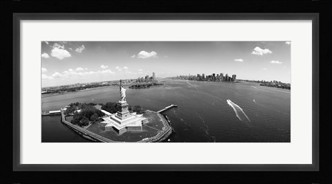 Framed Aerial View of the Statue of Liberty, New York City (black &amp; white) Print
