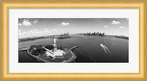 Framed Aerial View of the Statue of Liberty, New York City (black &amp; white) Print