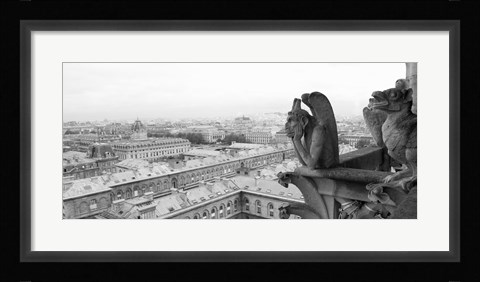 Framed Gargoyle statue at a cathedral, Notre Dame, Paris, Ile-De-France, France Print