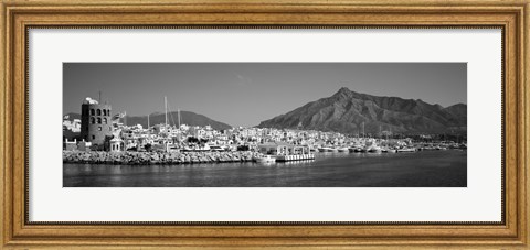 Framed Boats at a harbor, Puerto Banus, Marbella, Costa Del Sol, Andalusia, Spain Print