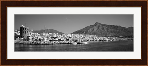 Framed Boats at a harbor, Puerto Banus, Marbella, Costa Del Sol, Andalusia, Spain Print
