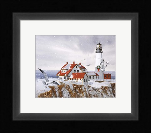 Framed Winter Lighthouse Print