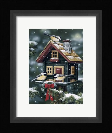 Framed Winter Birdhouse Print