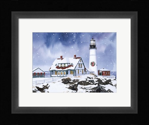 Framed Lighthouse In Winter Print