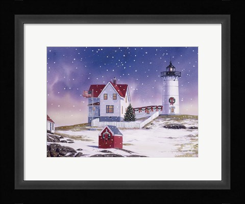 Framed Winter Lighthouse 2 Print