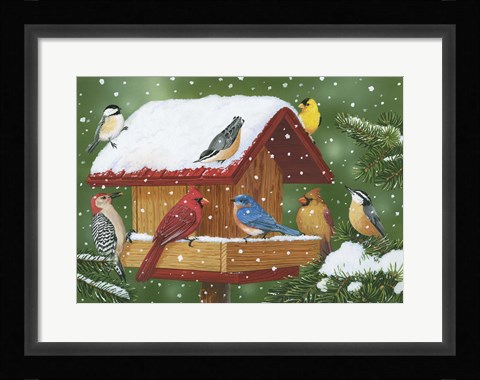 Framed Backyard Birds, Holiday Treats Print