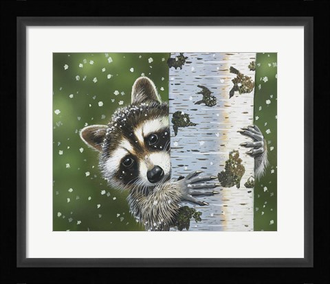 Framed Peek-A-Boo Raccoon Print