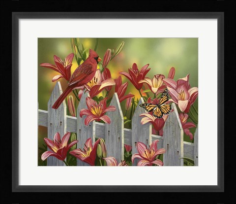 Framed Cardinal and Lilies Print