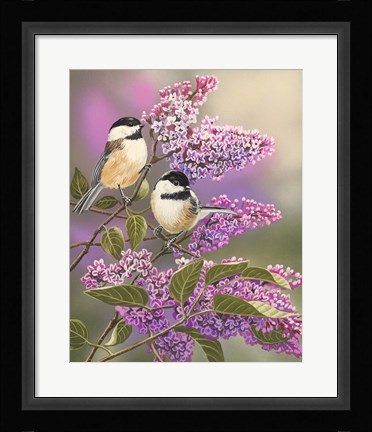 Framed Lilacs and Chickadees Print