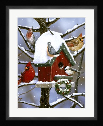 Framed Red Birdhouse Print