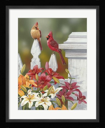 Framed Lilies And Cardinals Print
