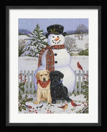 Framed Backyard Snowman with Friends Print