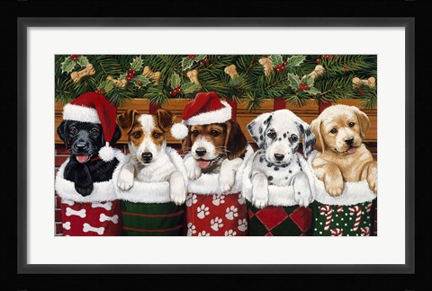 Framed Christmas Puppies Print