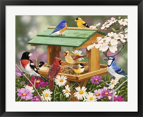Framed Backyard Birds Spring Feast Print