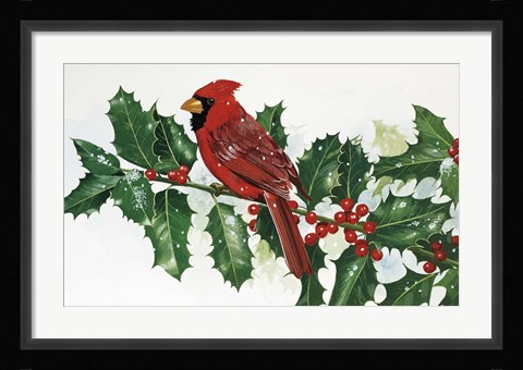 Framed Cardinals &amp; Holly Print