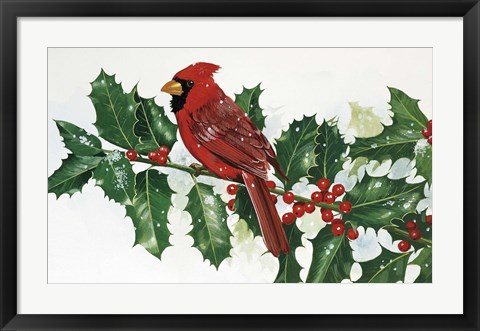 Framed Cardinals &amp; Holly Print