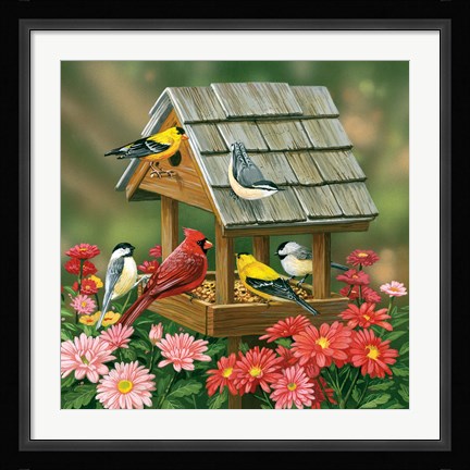 Framed Backyard Birds Fall Feast Print