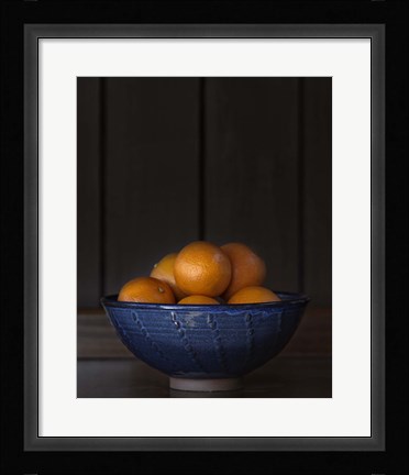 Framed Ten Oranges in a Blue Bowl lo key Print