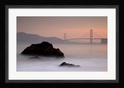 Framed Rocks And Golden Gate Bridge Print