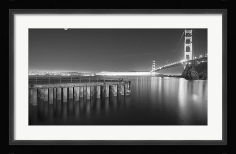 Framed Golden Gate Pier and Stars BW Print
