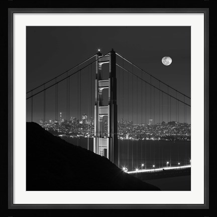 Framed Golden Gate and Moon BW Print