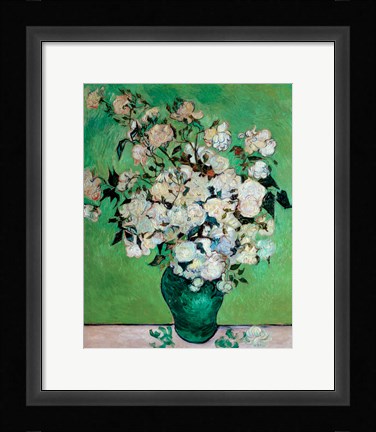 Framed Vase of Roses, 1890 Print